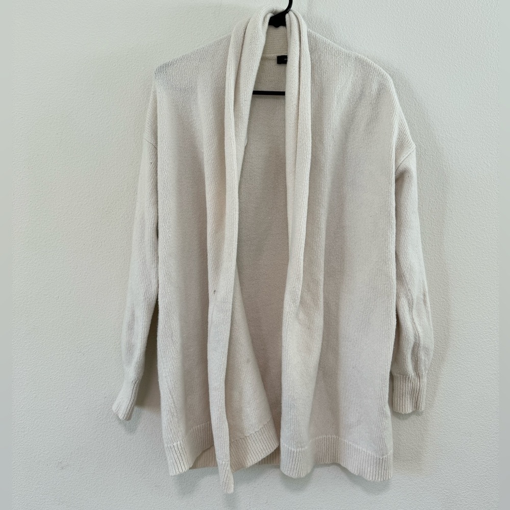 Ann Taylor White Wool Camel Blend Open Front Shawl Cardigan Sweater Size Small